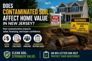 New Jersey home for sale with contaminated soil warning, showing buried oil tank contamination and explaining how soil issues can affect home value and financing.